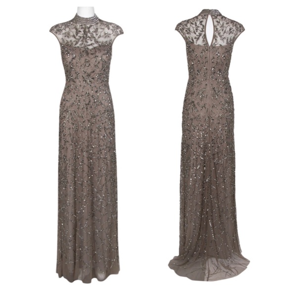 Adrianna Papell cap Sleeves,mock neck beaded long gown - Picture 6 of 10